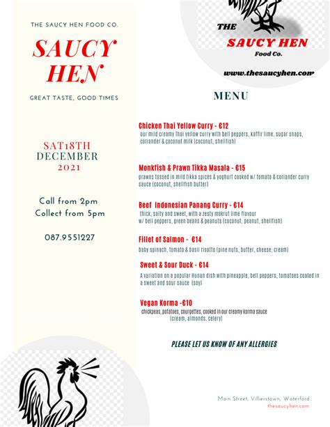 the saucy hen menu|THE SAUCY HEN FOOD CO.